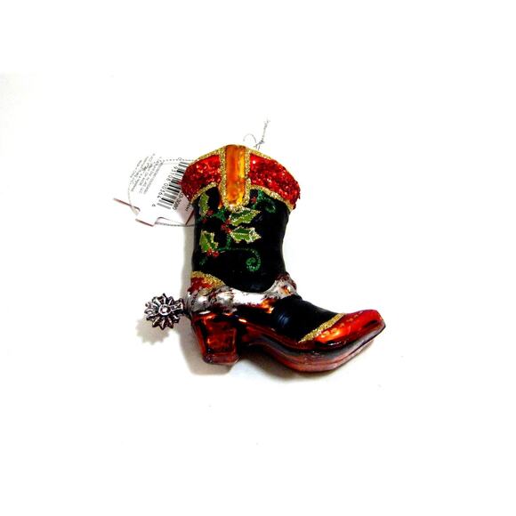 Christmas Tree Ornament Cowboy Boot w/ Spurs 4 inch tall Holiday Decor - Picture 1 of 5